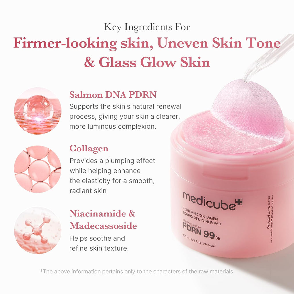 medicube Toner Pads Salmon DNA PDRN Pink Collagen Jelly Pad for Soothing | Soothing Gel Toner Pad with PDRN, Niacinamide, Madecassoside - Radiance &...